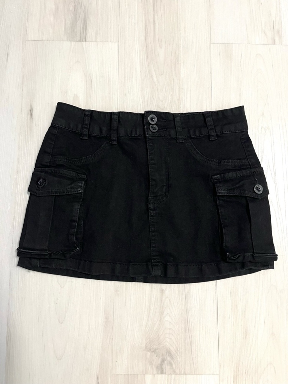 NWOT Black Denim Bodycon Flap Pocket Skirt